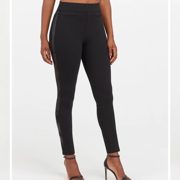 Spanx petite sizeM/M,UK 12-14 never worn classic black Ponte skinny sequin trim. - Picture 2 of 3